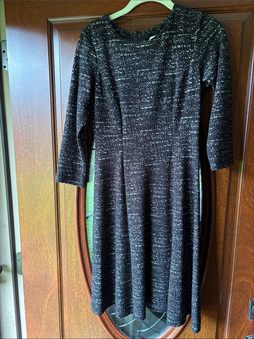 Calvin Klein Black Speckled Long-Sleeve Fit-and-Flare Dress